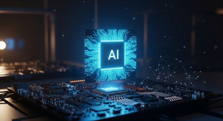 Futuristic AI Circuit Board Displaying Advanced Technological Process