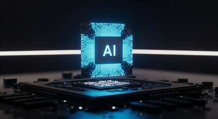 Illuminated AI Chip Circuit Board Showing the Future of Technology