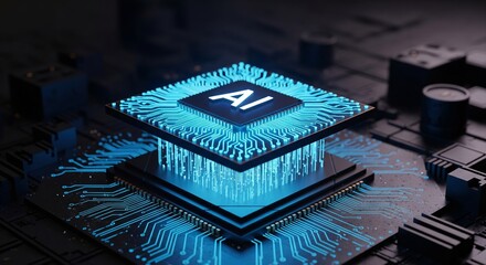 Glowing AI Chip with Circuitry Emphasizing Artificial Intelligence