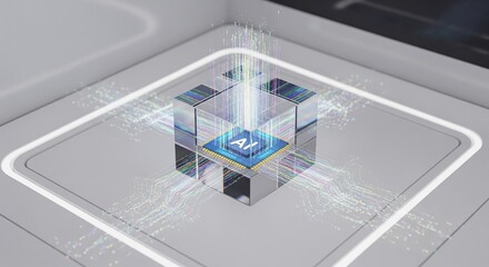 Futuristic AI Chip with Data Flow Representing Artificial Intelligence
