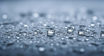 Close up view of rain droplets on a textured surface in shades of blue