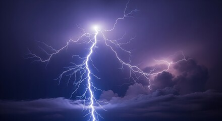Dramatic Lightning Strike Illuminates Stormy Night Sky with Vivid Colors