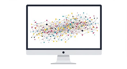 Modern computer screen displaying a network of interconnected colorful dots