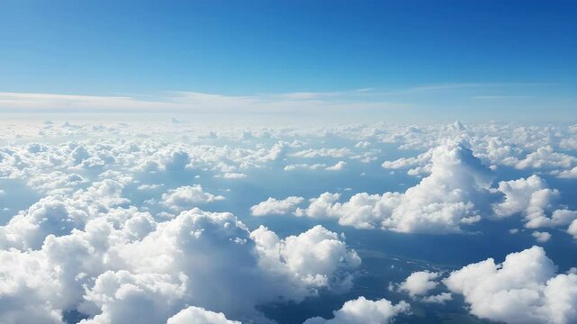 White Puffy Clouds Against Clear Blue Sky Aerial View Serene Ethereal Atmosphere Nature Beauty Sunlight Landscape Background