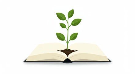 Open book with a growing plant symbolizing knowledge and education concept