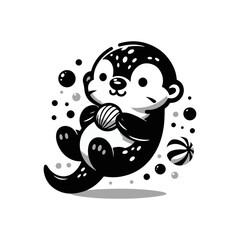 A baby otter floating on its back, balancing a seashell