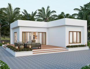 Modern White House with Patio and Palm Trees