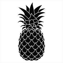Obraz premium Black pineapple silhouette with spiky green crown fruit tropical