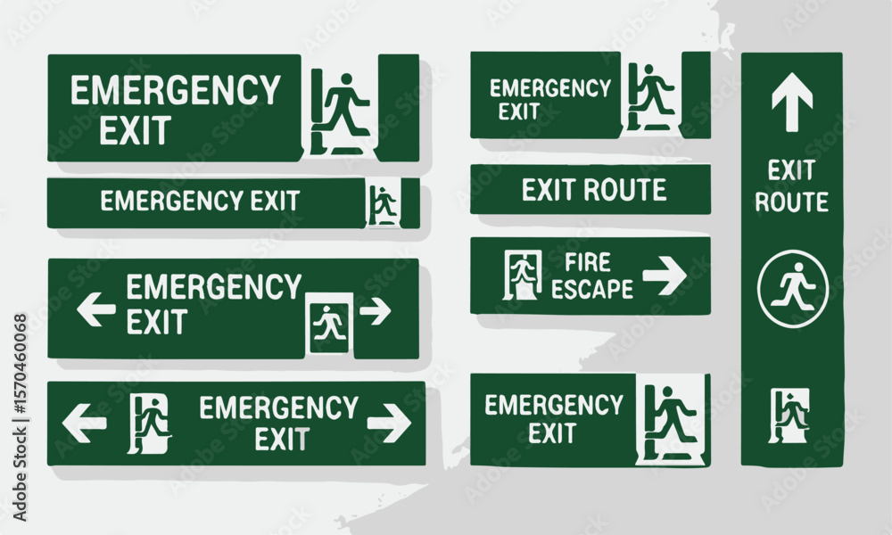 Poster emergency exit signage collection with running man symbol