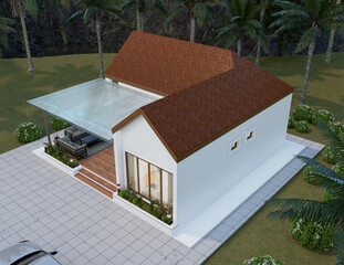 Modern Single-Story House with Terrace and Tropical Landscape