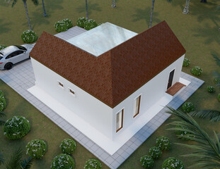 Modern Single-Story House with Terrace and Tropical Landscape