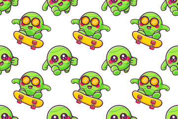 happy tennis ball character seamless pattern illustration background
