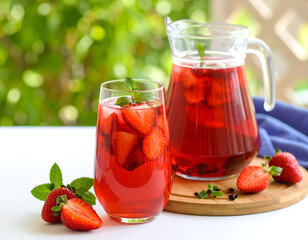 Refreshing strawberries and hibiscus summer tea drinks