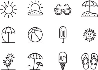 Minimal Summer Vacation Vector Icons

