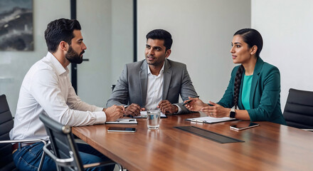 Diverse executive having focused discussion at a boardroom meeting