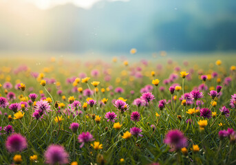 Fototapeta premium A Vibrant Wildflower Meadow at Sunrise
