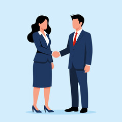 Fototapeta premium Illustration of a businessman and businesswoman shaking hands, symbolizing business partnership, agreement, and successful collaboration.