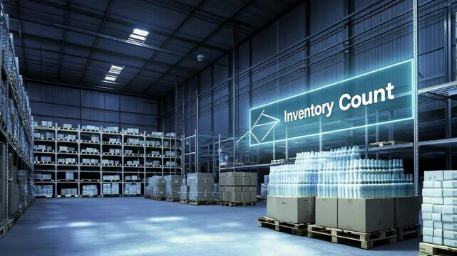 Modern warehouse setting highlighting an inventory counting process.