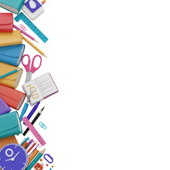 3D Stationery School Education Supplies Transparent Background Frame