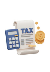 3D Tax Report with Calculator Finance Coins Transparent Background
