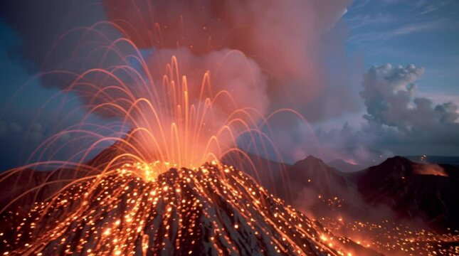 volcano erupting and spewing tons of pyroclastic flow