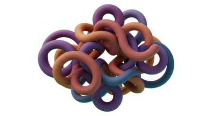 Abstract 3d Render Knot Loops in Purple Orange Transparent Background