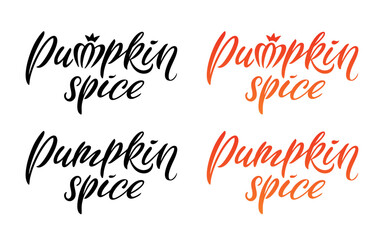 Set of festive text, the phrase Happy Pumpkin Spice, hand lettering, perfect for autumn themed promotions, greeting cards and seasonal marketing