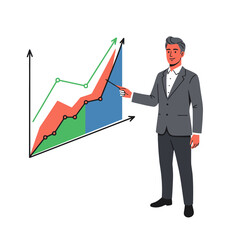 Professional businessman presenting financial growth chart for corporate strategy planning and investment analysis, ideal for presentations, marketing materials, and business reports