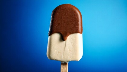 Vanilla ice cream stick with topping chocolate layer