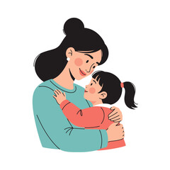 Tender Mother-Daughter Embrace, a Heartwarming Illustration for Family-Oriented Content, Educational Resources, and Children's Storybooks, Promoting Love, Care, and Connection.