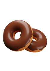 3D Two Chocolate Donuts Delicious Sweet Dessert on Transparent Background