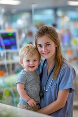 Smiling nurse with toddler patient