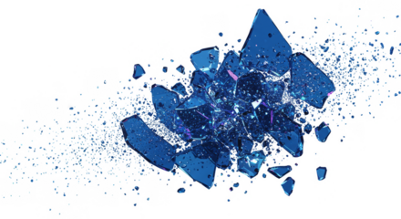 Abstract Blue Explosion with Shattered Fractal Particles on Transparent