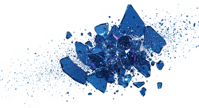Abstract Blue Explosion with Shattered Fractal Particles on Transparent