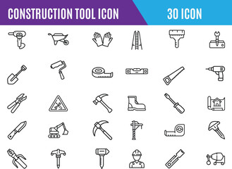 Industry and construction linear icons collection. Collection of editable stroke construction icons,Work Tools, Set of construction materials and tools vector symbol with editable stroke.