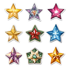 Obraz premium Nine Sparkling Gemstone Stars Game Assets, Shiny, Jewel, Award, Icons