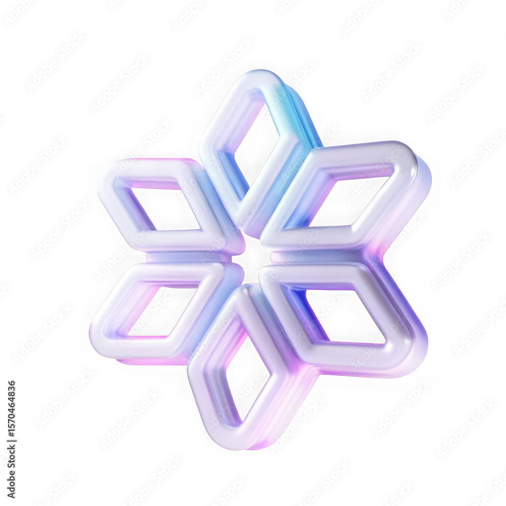 Poster abstract iridescent geometric snowflake shape isolated on transparent background