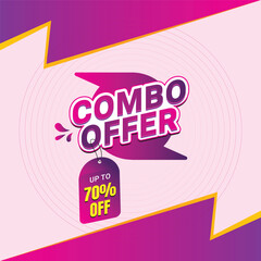 Vector combo offer design-labels set design. Vector illustration for social media. vector sticker, badge and tag, Up to 50% off, Up to 70% off, Purple & Magenta gradient background.