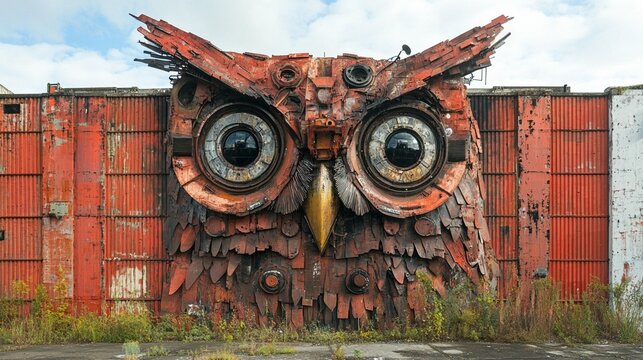 Giant Metal Owl Mural