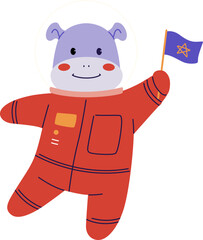 Hippo Astronaut Holding a Flag

