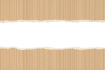 Cardboard ripped in two pieces. Torn Brown Paper Border frame tear tearing, border, frame. PNG image.