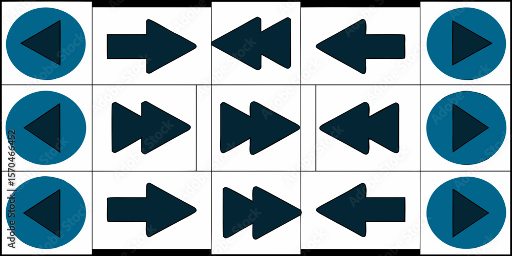 Aufkleber multimedia control arrows in a repeating pattern for play pause and rewind