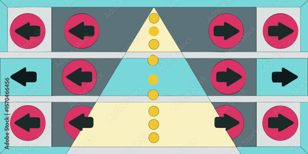 Poster abstract directional pattern with arrows and circles in a geometric design
