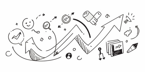 Hand Drawn Business Growth and Success Concept with Arrows and Icons
