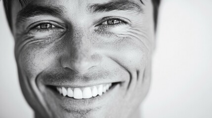Fototapeta premium Happy Caucasian man smiling in indoor studio during daytime