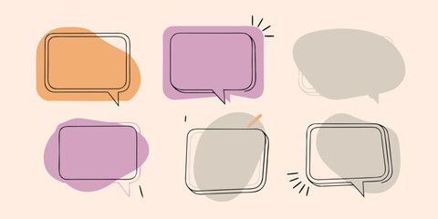 Set of Colorful Speech Bubbles with Abstract Shapes and Black Outlines
