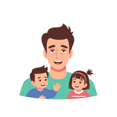Obraz premium Tired Father with Children - Fatherhood Depiction