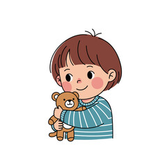 Boy with Teddy Bear Illustration: Childhood Innocence and Comfort