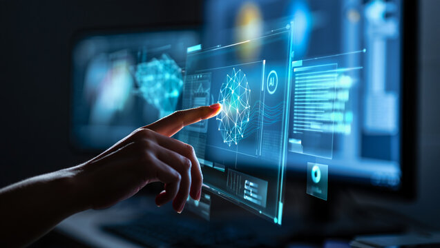 hand pushing a button - Powered by Adobe