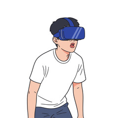 Immersed in VR: Cartoon Man Exploring Virtual Reality